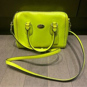 Authentic COACH Mini Bennett Satchel Neon Yellow F34697 Crossgrain Leather